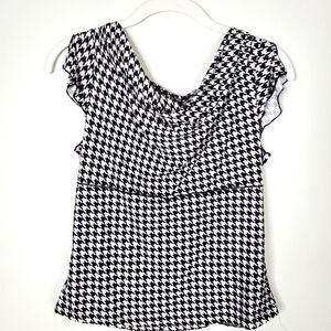 Rue 21 Black and White Houndstooth Drape Neck‎ Blouse Size Small